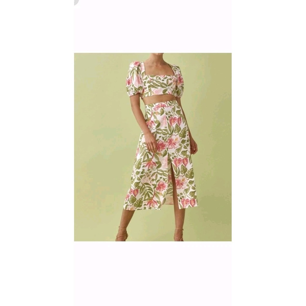 Reformation Jonas‎ Kauai Linen 2 Piece Skirt Top Floral Sz 6 Multilcolor